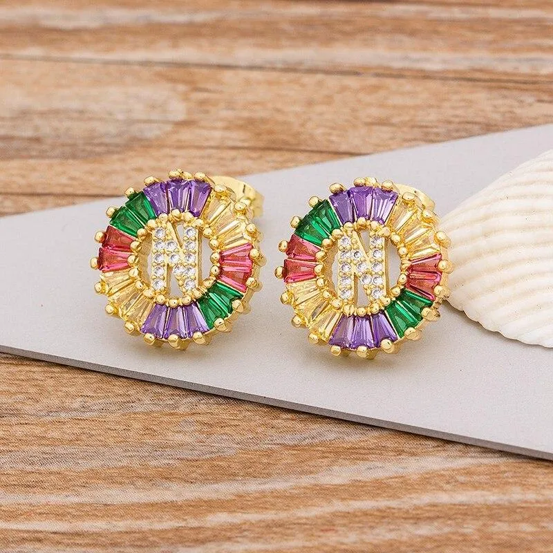 Women Stunning Colourful Letter Alphabet Stud Earrings