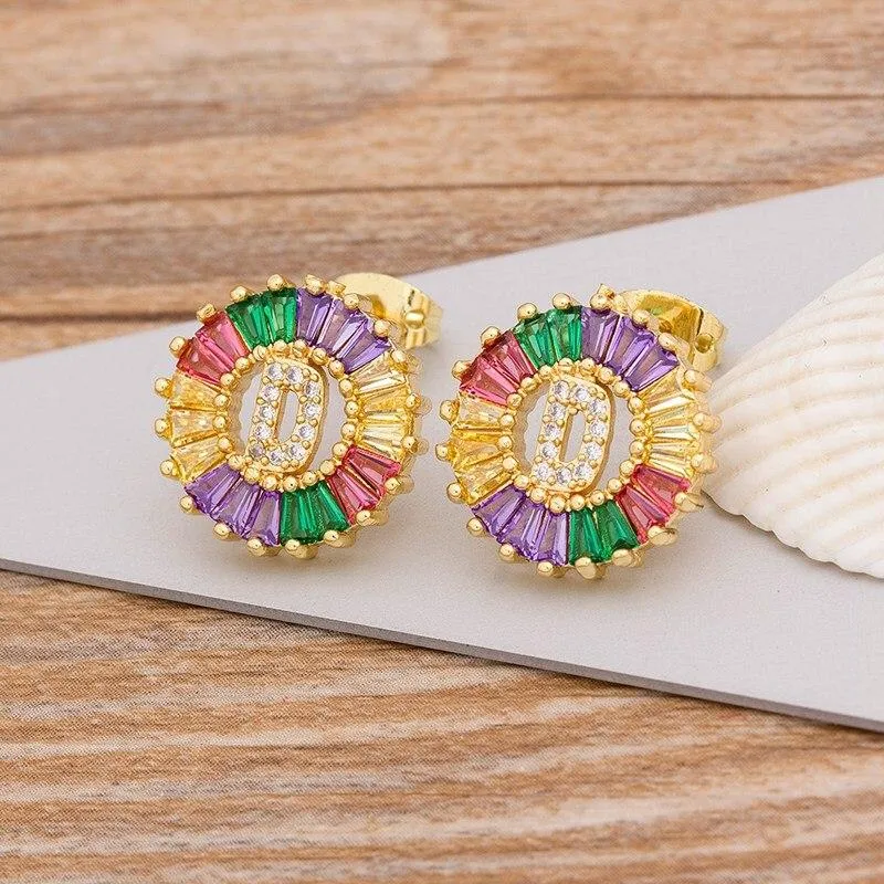 Women Stunning Colourful Letter Alphabet Stud Earrings