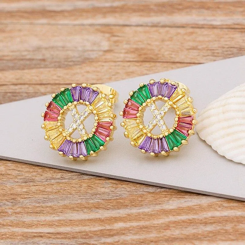 Women Stunning Colourful Letter Alphabet Stud Earrings