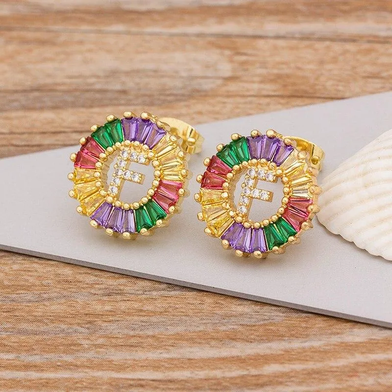 Women Stunning Colourful Letter Alphabet Stud Earrings