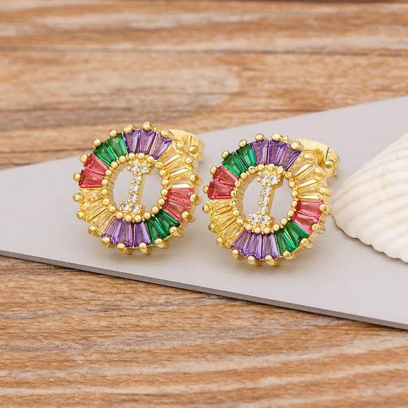 Women Stunning Colourful Letter Alphabet Stud Earrings