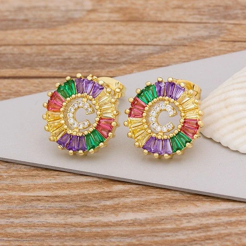 Women Stunning Colourful Letter Alphabet Stud Earrings