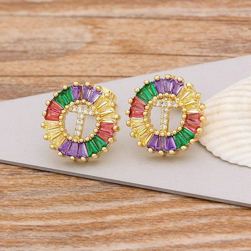 Women Stunning Colourful Letter Alphabet Stud Earrings