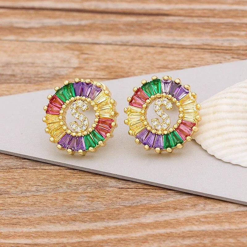 Women Stunning Colourful Letter Alphabet Stud Earrings