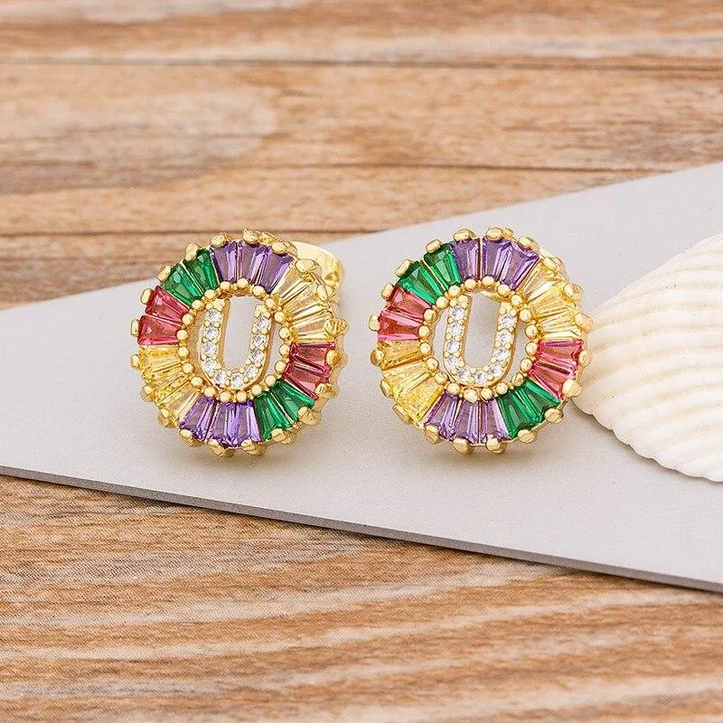 Women Stunning Colourful Letter Alphabet Stud Earrings