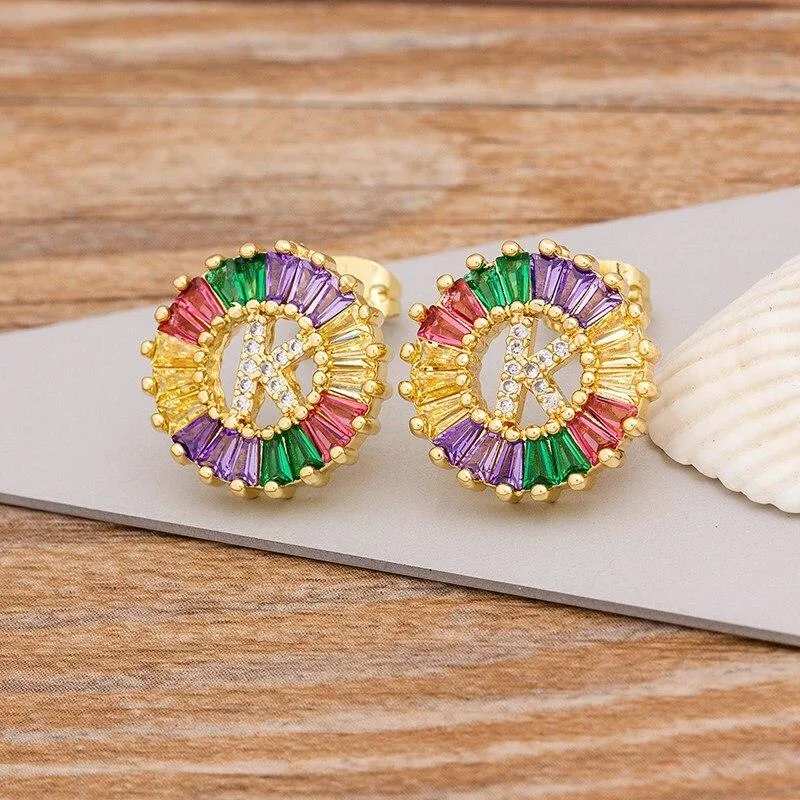 Women Stunning Colourful Letter Alphabet Stud Earrings