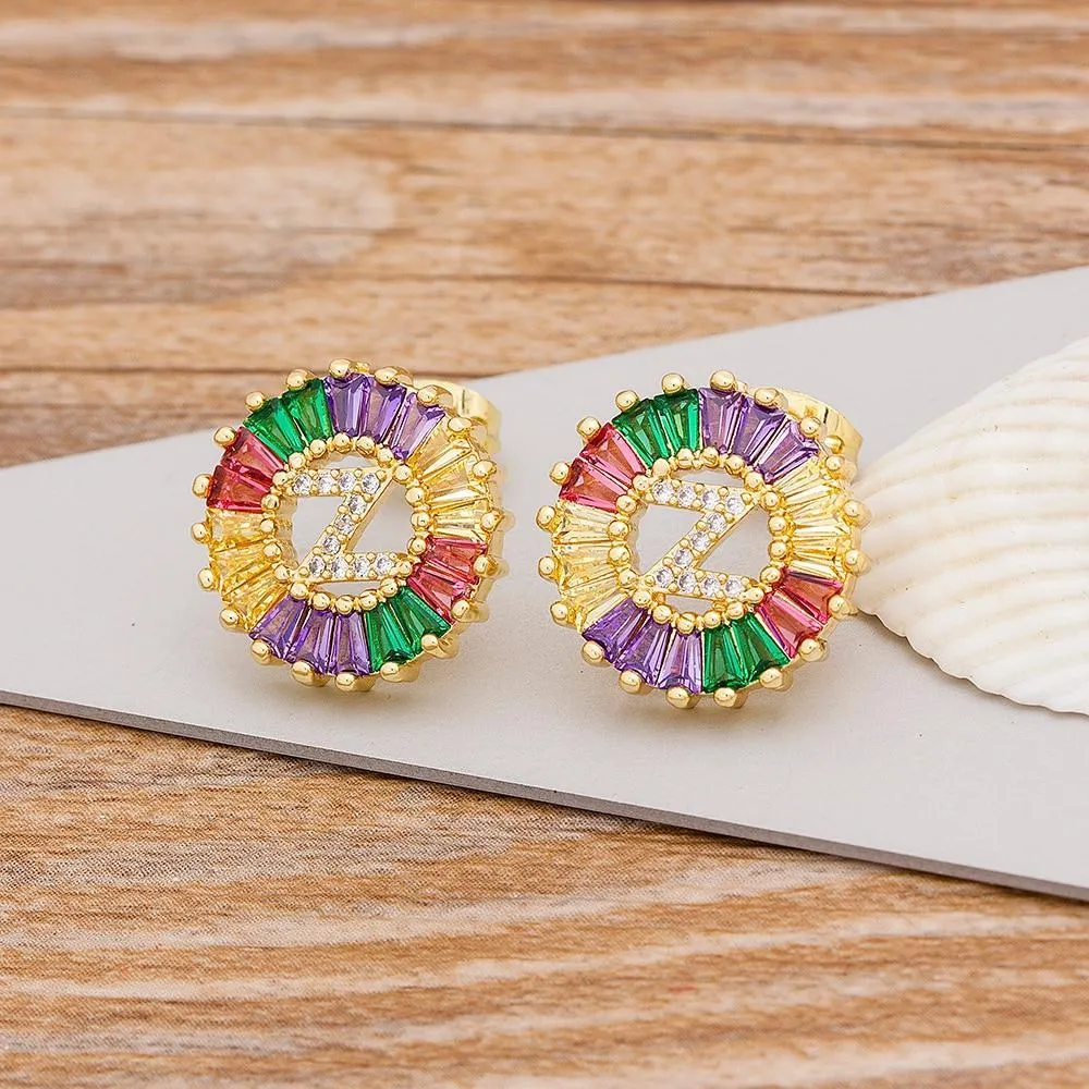 Women Stunning Colourful Letter Alphabet Stud Earrings
