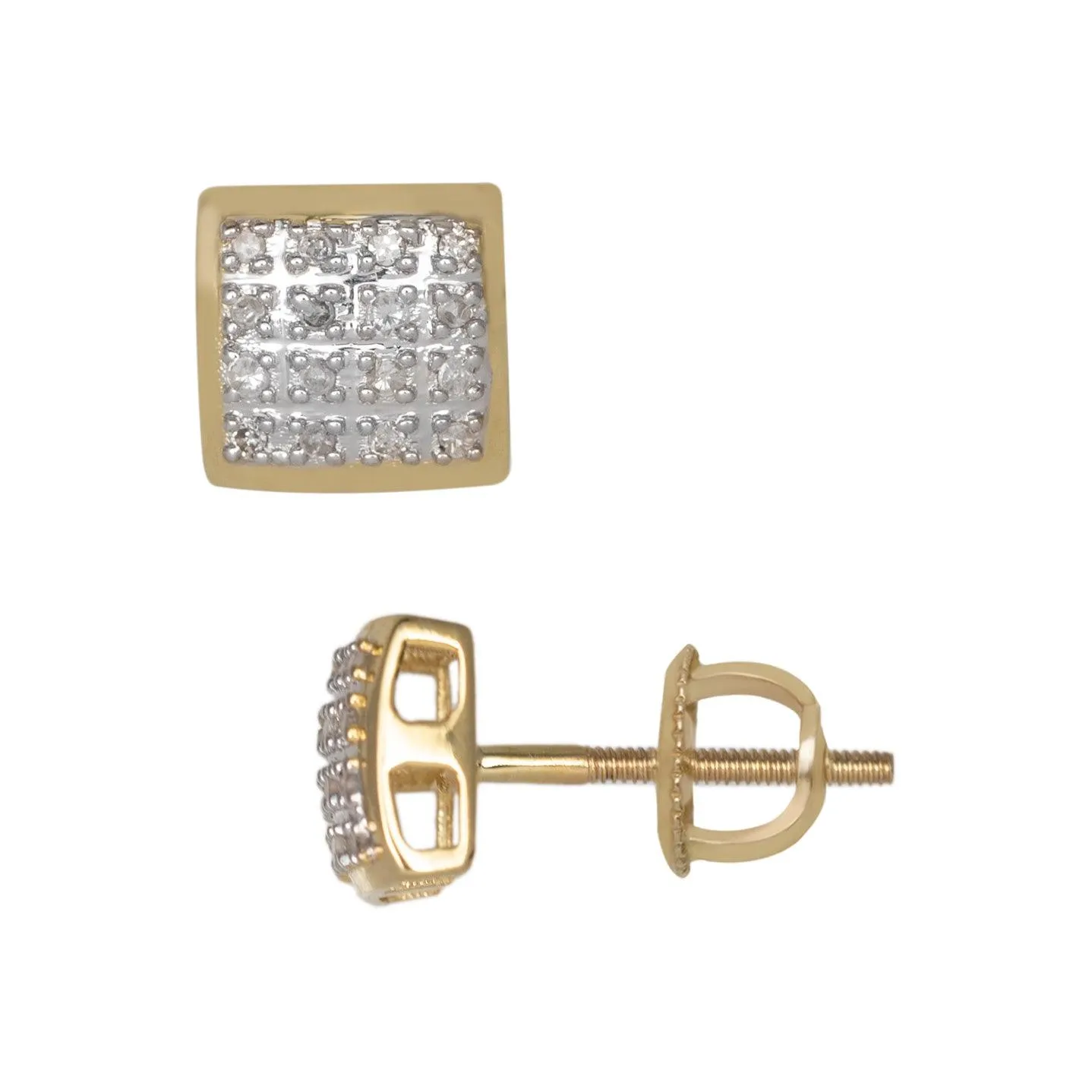 Women's Cushion Micro-Pavé Square Diamond Stud Earrings 0.11ct 10K Yellow Gold