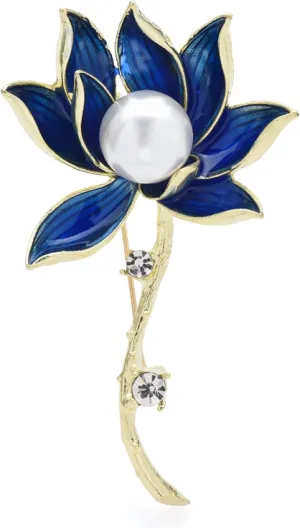 Women's Lapel Pin Large Pearl Lotus Flower Brooches Pins for Women Unisex Enamel Flower Party Office Brooch Gifts brooches (Color : Blue)