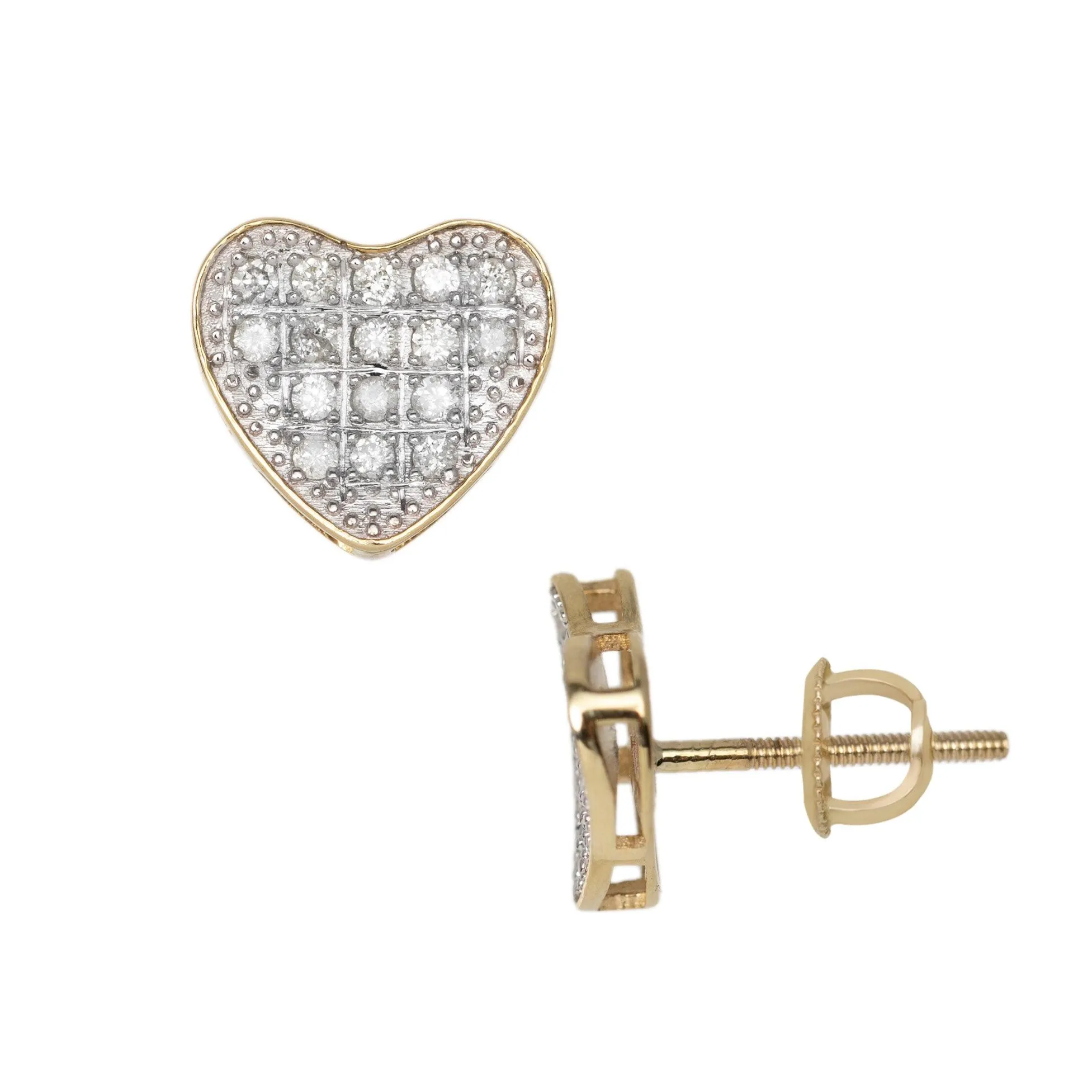 Women's Micro-Pavé Heart Diamond Stud Earrings 0.29ct 10K Yellow Gold