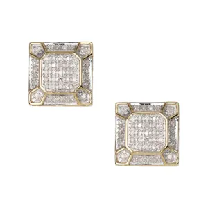 Women's Micro-Pavé Octagonal Design Square Diamond Stud Earrings 0.40ct 10K Yellow Gold