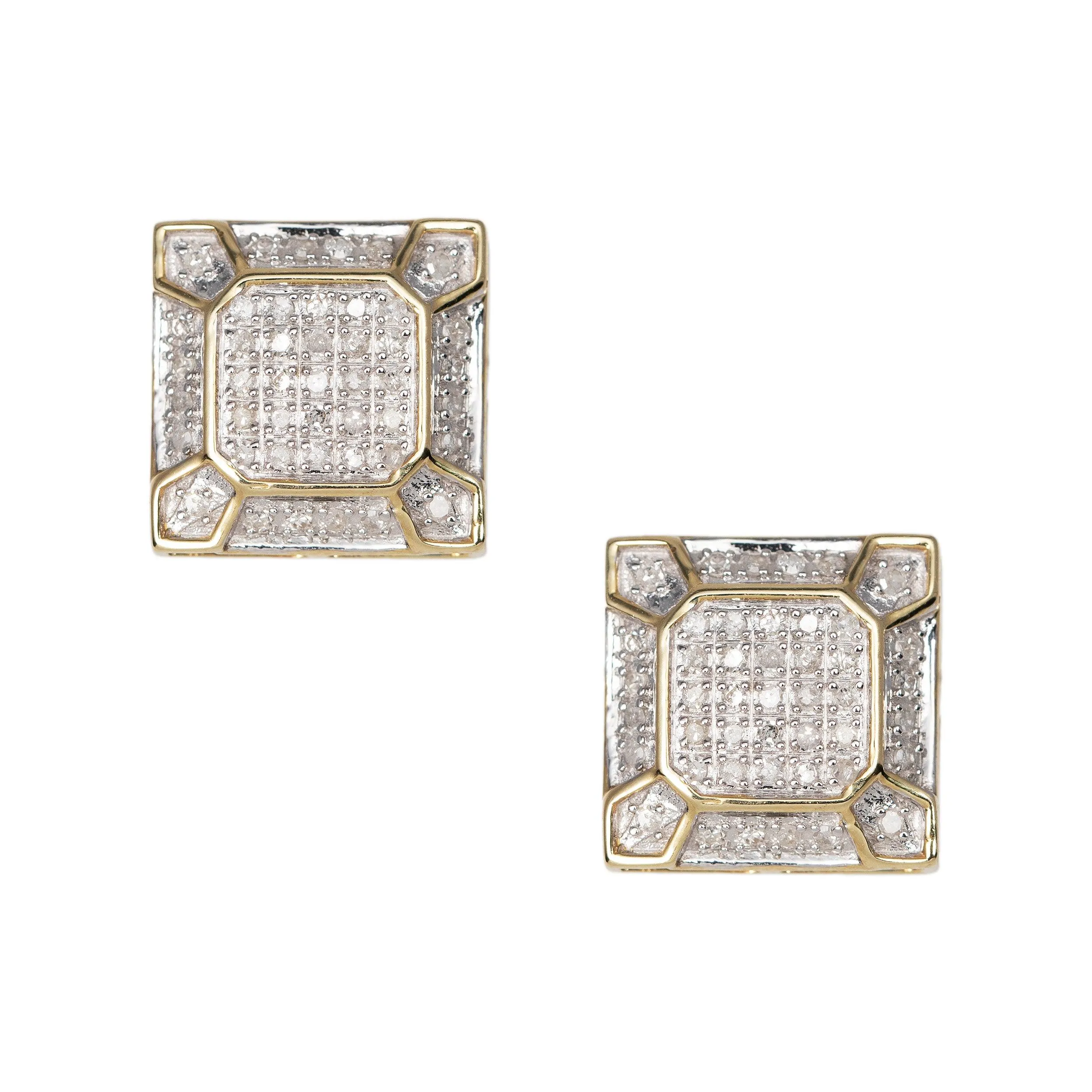 Women's Micro-Pavé Octagonal Design Square Diamond Stud Earrings 0.40ct 10K Yellow Gold