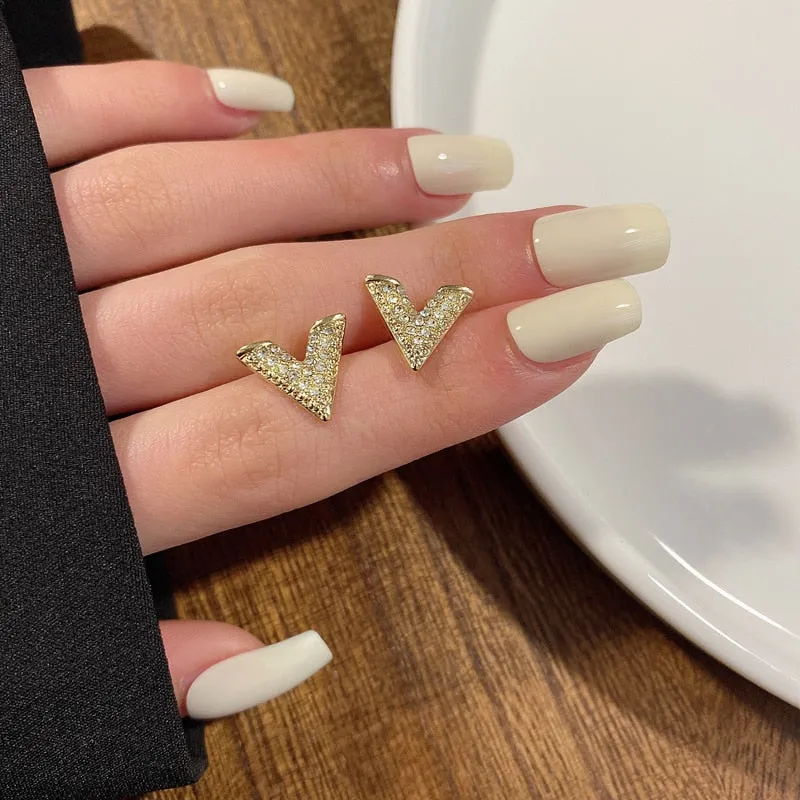 Womens Shiny V Shape Earrings