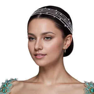 Womens Wedding Headbands Rhinestone Hairpieces for Brides Hair Accessories Headpieces Silver Alloy Leaves (Silver)