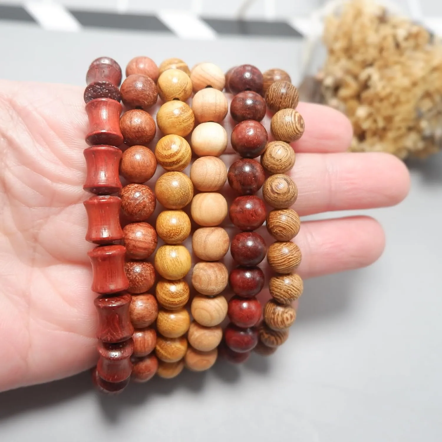 Wooden Beaded Bracelet Multi-Layered Stretch Bracelet for Men and Women Elastic Bracelet 6pcs