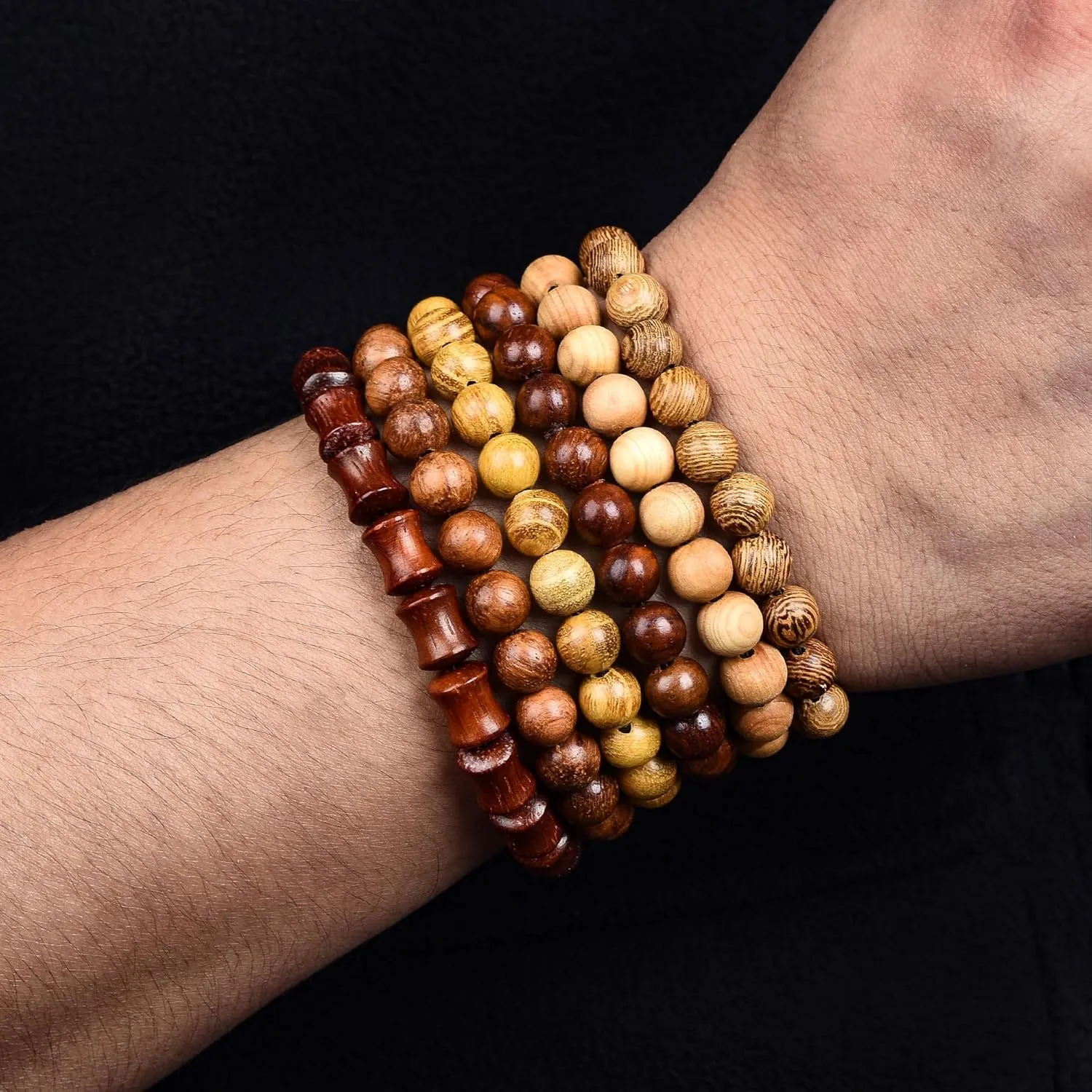 Wooden Beaded Bracelet Multi-Layered Stretch Bracelet for Men and Women Elastic Bracelet 6pcs