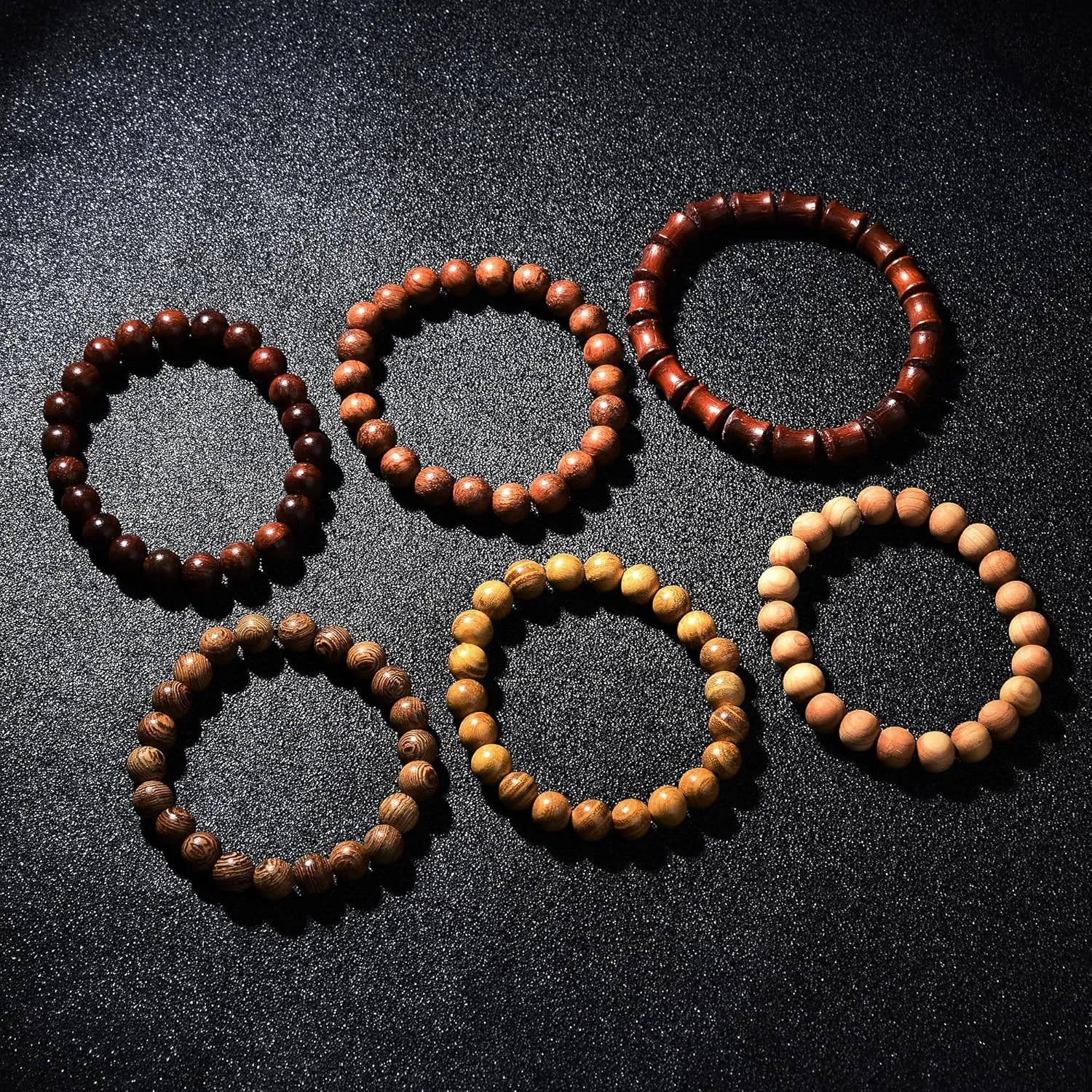 Wooden Beaded Bracelet Multi-Layered Stretch Bracelet for Men and Women Elastic Bracelet 6pcs