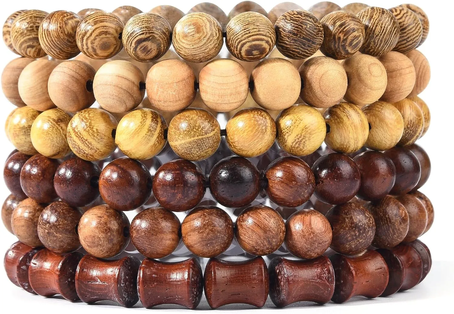 Wooden Beaded Bracelet Multi-Layered Stretch Bracelet for Men and Women Elastic Bracelet 6pcs