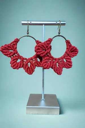 Woven Macrame Boho Leaf Earring Red