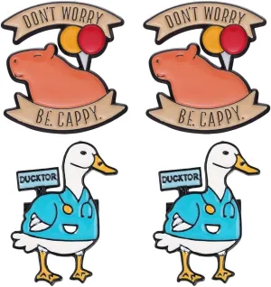 Ximimark 4pcs Creative Personality Doctor Nurse Duck Brooch Funny DON'T WORRY BE CARRY Enamel Pins Custom Capybara Balloon Brooches Lapel Badges Animal Jewelry Gift For Friends