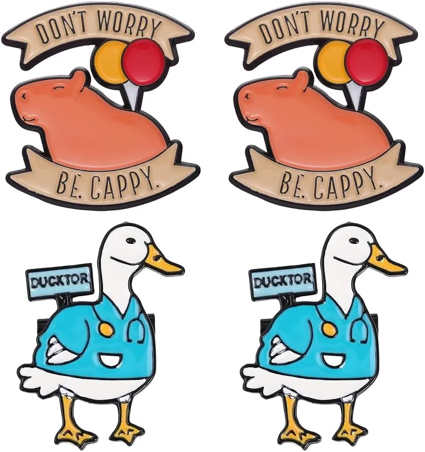 Ximimark 4pcs Creative Personality Doctor Nurse Duck Brooch Funny DON'T WORRY BE CARRY Enamel Pins Custom Capybara Balloon Brooches Lapel Badges Animal Jewelry Gift For Friends