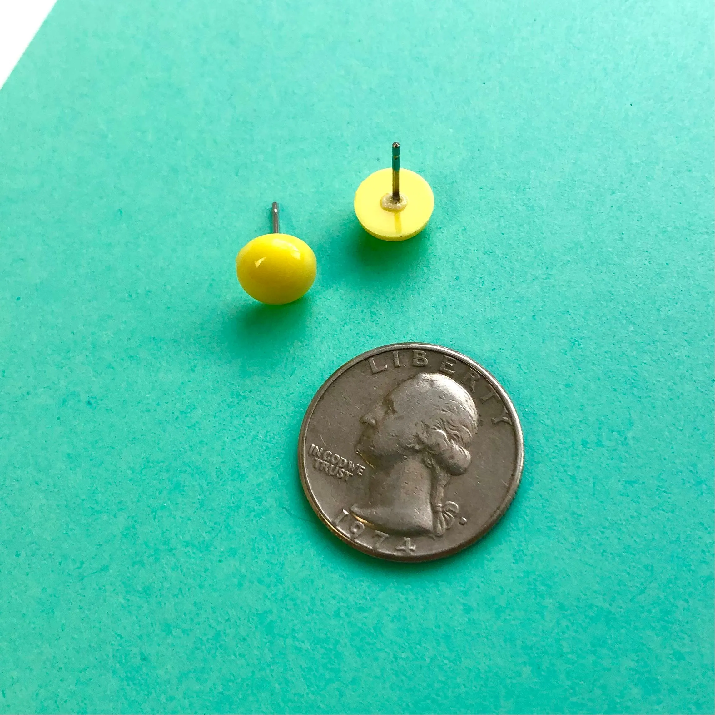 Yellow Shiny Mini Retro Button Stud Earrings