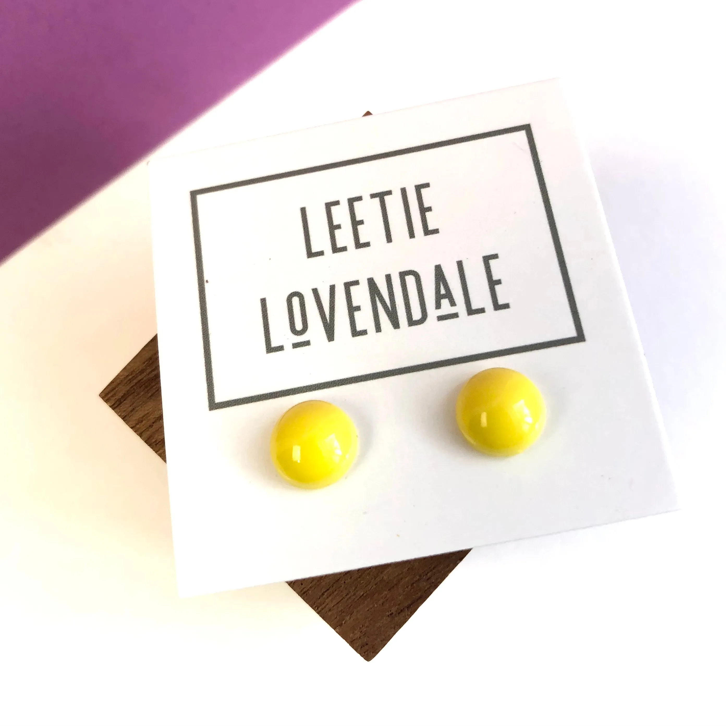 Yellow Shiny Mini Retro Button Stud Earrings