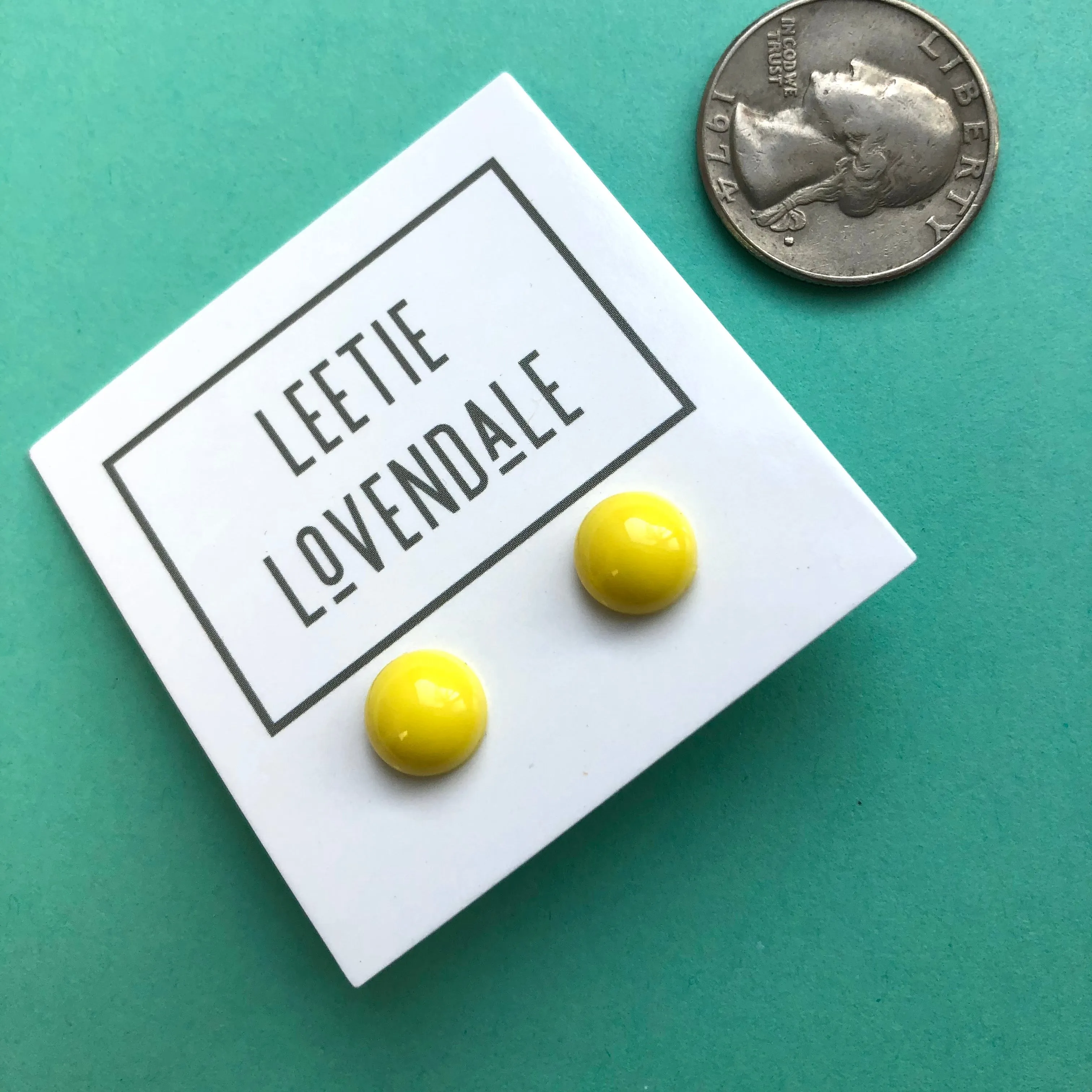 Yellow Shiny Mini Retro Button Stud Earrings