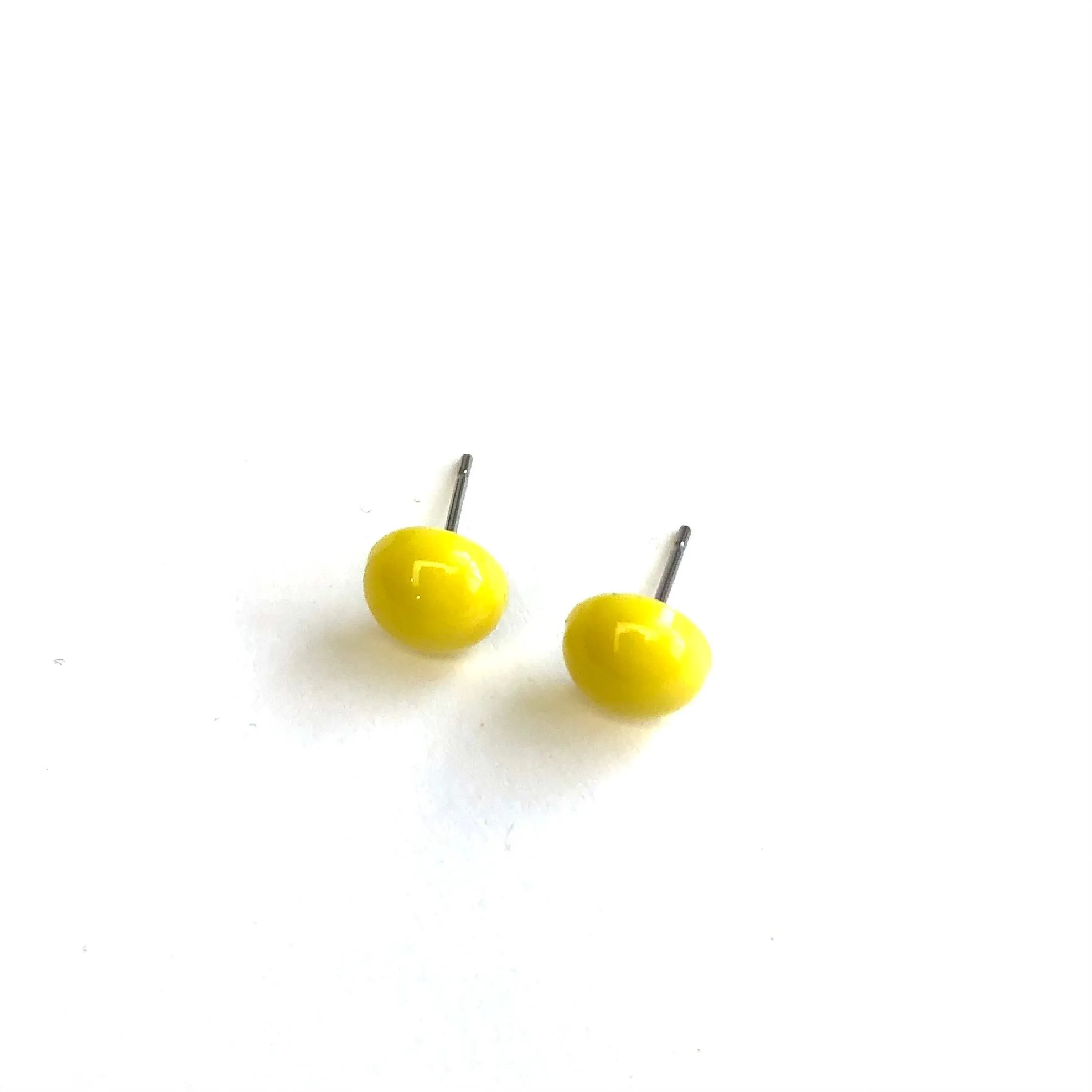 Yellow Shiny Mini Retro Button Stud Earrings