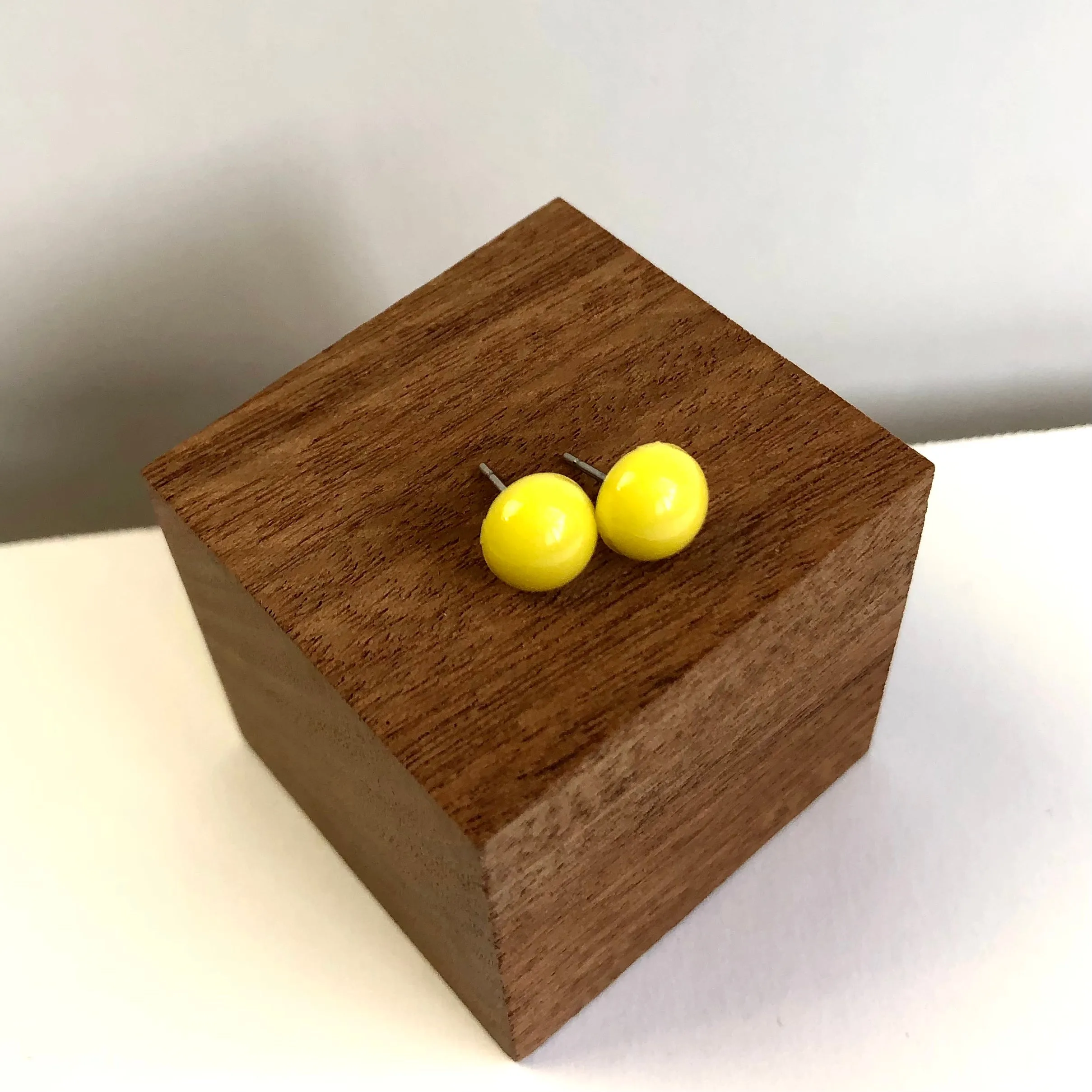 Yellow Shiny Mini Retro Button Stud Earrings