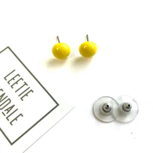 Yellow Shiny Mini Retro Button Stud Earrings