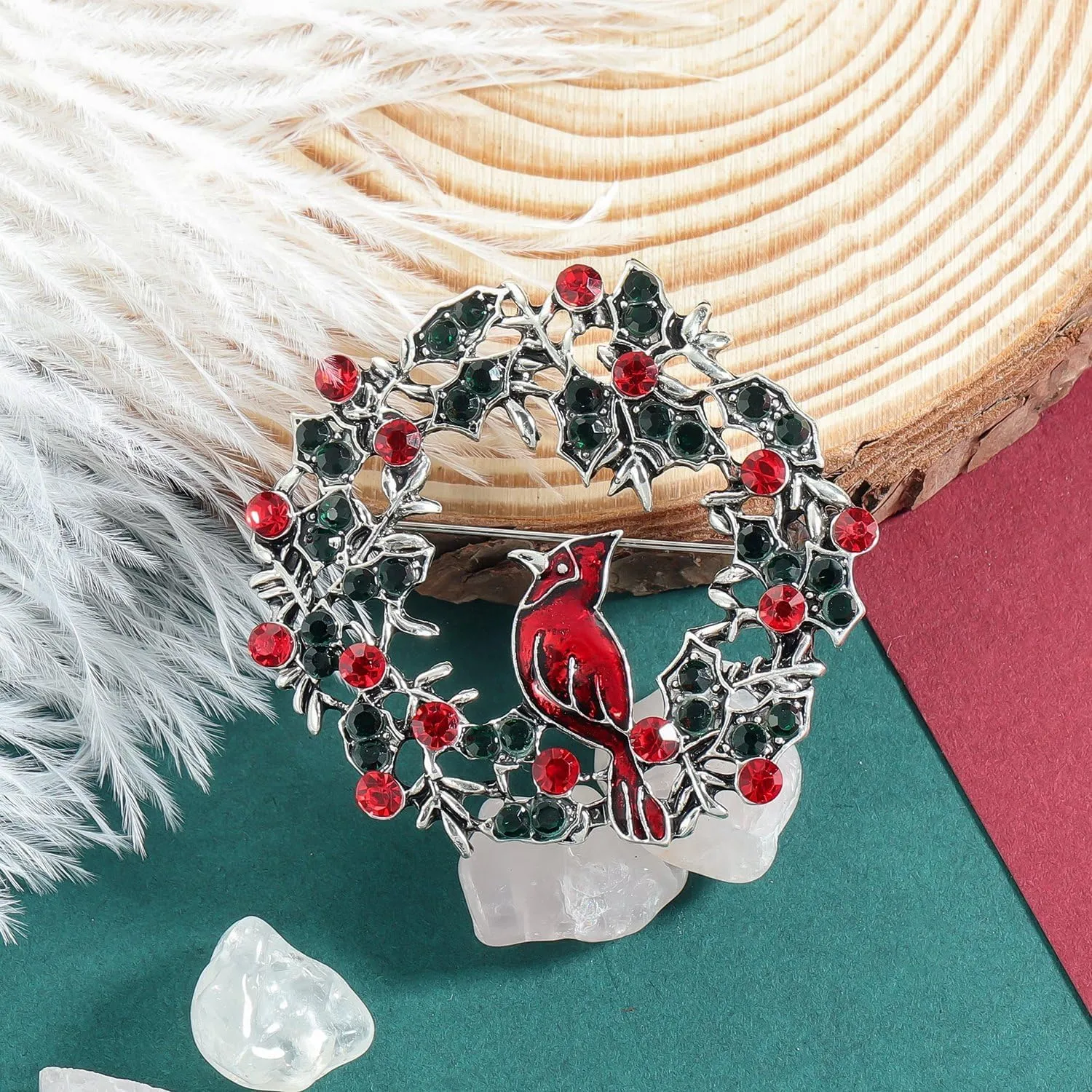 YOQUCOL Red Crystal Northern Cardinal Bird Brooch Pin Brooch Badge Pins for Women