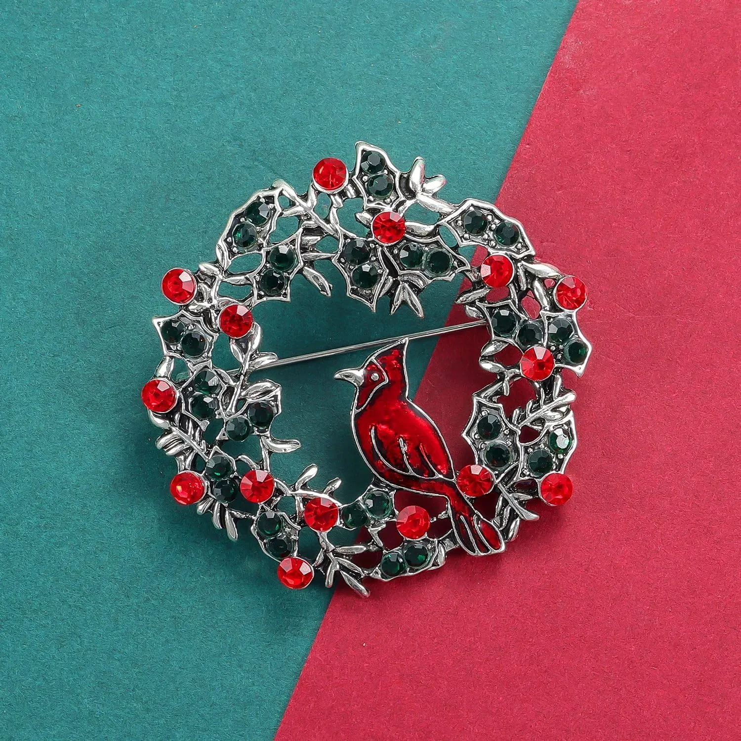 YOQUCOL Red Crystal Northern Cardinal Bird Brooch Pin Brooch Badge Pins for Women