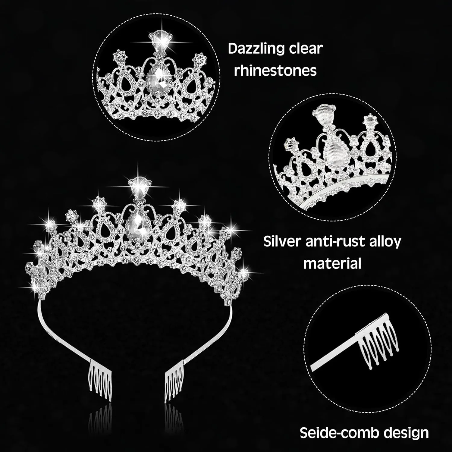 Zeyune 9 Pcs Tiaras and Crowns for Women Bulk Crystal Princess Tiara Rhinestone Brides Crown with Combs for Wedding Birthday Quinceanera Pageant Prom Hair Accessories(Silver)